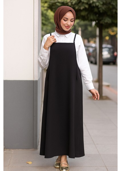 Kadın Siyah Ayarlanabilir Askılı Jile Elbise