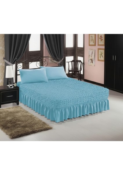 Bürümcük Çift Kişilik Lastikli Çarşaf, Etekli, Esnek Kumaş, Yatak Örtüsü (1 Adet)