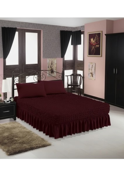 Bürümcük Çift Kişilik Lastikli Çarşaf, Etekli, Esnek Kumaş, Yatak Örtüsü (1 Adet)