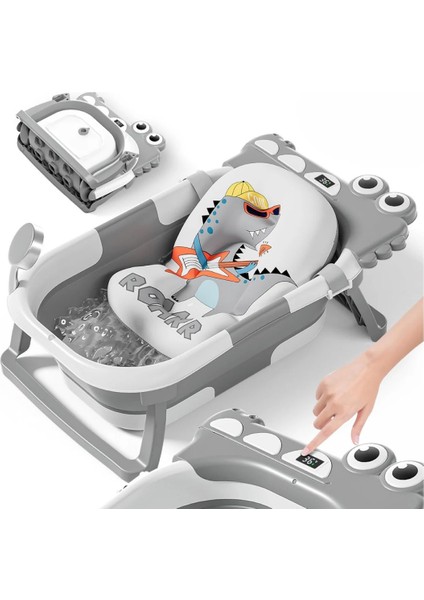 Tam Katlanır Termometreli Yeni Doğan Küveti – Yıkama Yastıklı, Avrupa Sertifikalı Bebek Küveti