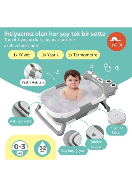 Tam Katlanır Termometreli Yeni Doğan Küveti – Yıkama Yastıklı, Avrupa Sertifikalı Bebek Küveti fiyatları