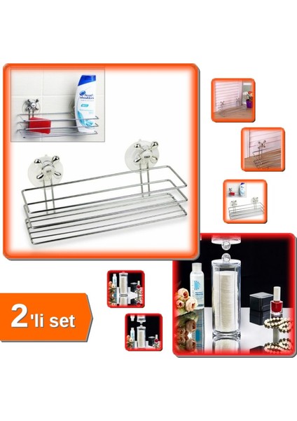 Pratik 2'li Banyo ve Makyaj Organizer Seti, Dörtgen Vantuzlu ve Şık Tasarım