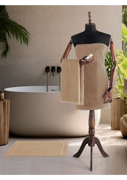 Yumuşak ve Hafif 3'lü Pamuk Banyo Havlu Seti, 3 Ölçü, Konforlu Kullanım