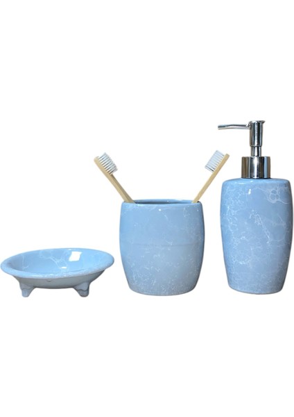 Gri Mermer Desenli Seramik Banyo Seti, 3 Parça, Modern Tasarım