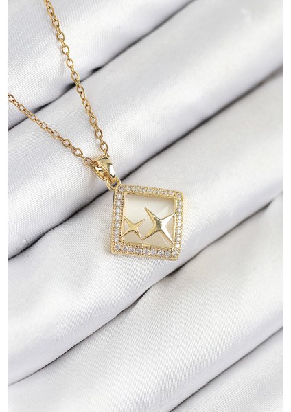 316L Çelik Zirkon Taşlı Yıldız Model Gold Renk Kadın Kolye - TJ-BKO10540