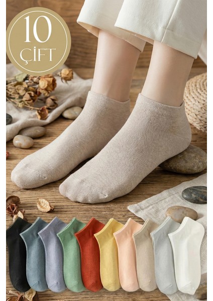 10 Çift Pamuklu Kadın Renkli Çorap