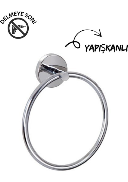 Pratik Metal Yuvarlak Havluluk, Yapışkanlı, Delmeye Gerek Yok!