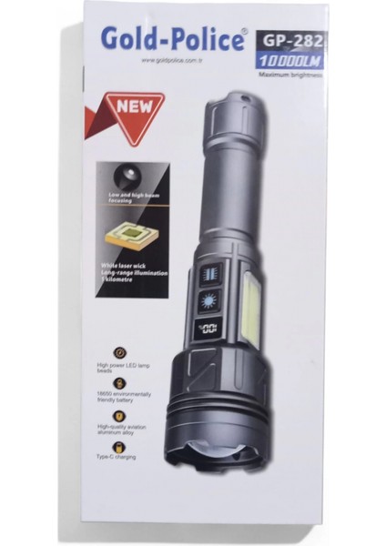 Gold-Police GP-282 Uzun Menzilli Güçlü Şarjlı 10000 Lümen El Feneri 11 Mod Çakar Işıklı K� modelleri