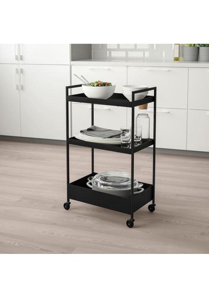 3 Katlı Siyah Servis Arabası 50.5X30X83 Cm, Çelik Raf Ünitesi fiyatları