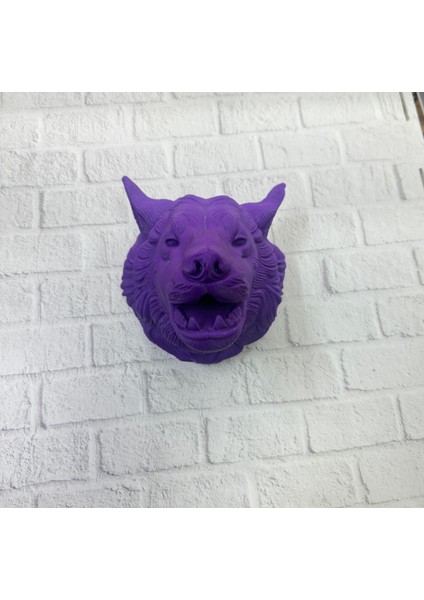 Mor Renk 3D Kurt Başı Duvar Dekoru Asılabilir Maskot Heykel 25X19 cm modelleri