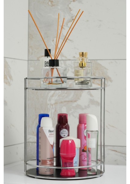 Çok Amaçlı 2 Katlı Altın Renkli Banyo ve Kozmetik Organizeri fiyatları