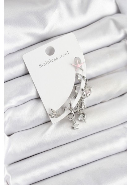 Pirinç Gümüş Renk Set Küpe - TJ-BKP11216