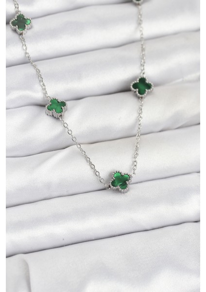 316L Çelik Zincir Gümüş Renk Yeşil Baby Boy Yonca Kadın Kolye - TJ-BKO10578