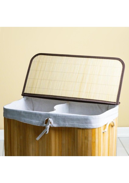 Katlanabilir Bambu Çamaşır Sepeti, 2 Bölmeli, 32X52X63 cm fiyatları