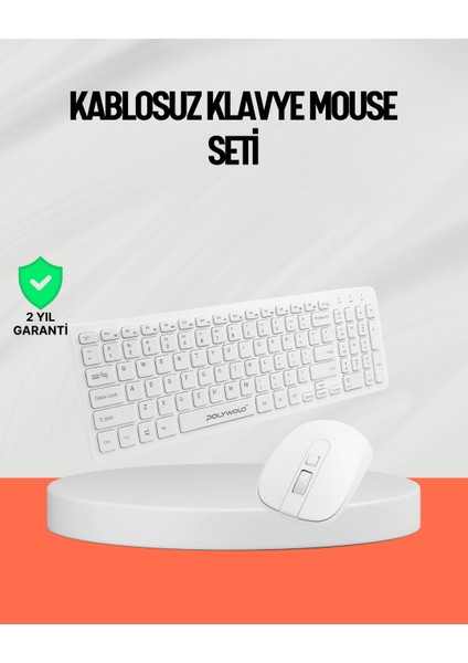 Beyaz Kablosuz Klavye Fare Seti Kablosuz Fare USB Alıcı Pc Uyumlu