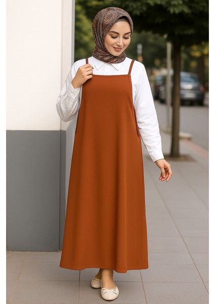 Kadın Kahverengi Ayarlanabilir Askılı Jile Elbise