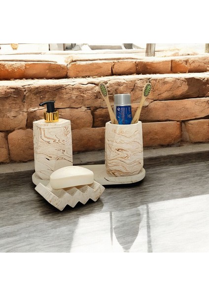 Şık Mermer Görünümlü Çok Amaçlı 4 Parça Banyo Seti