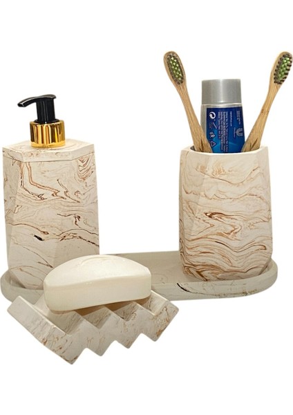 Şık Mermer Görünümlü Çok Amaçlı 4 Parça Banyo Seti fiyatları