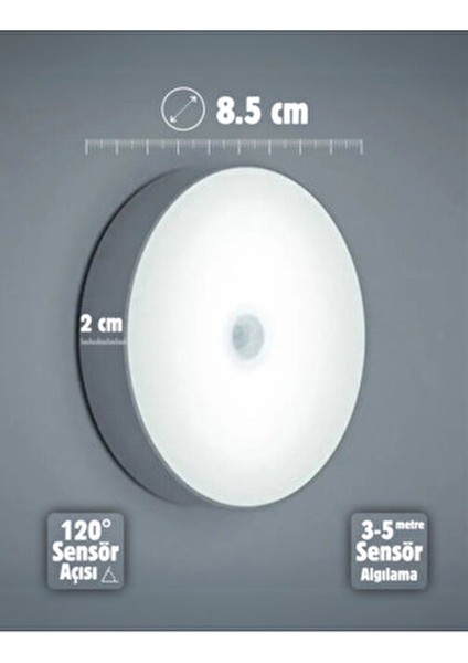 4 Hareket Sensörlü 8 Ledli Beyaz LED Işık USB Şarjlı On/auto/off Modlu Dolap Içi Koridor