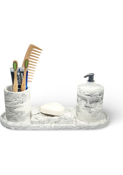 Modern Mermer Temalı 4 Parçalı Beton Banyo Aksesuar Seti fiyatları