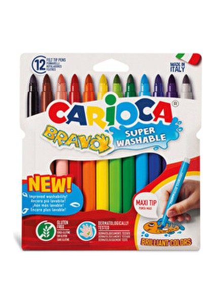 Bravo 12'li Süper Yıkanabilir Keçeli Boya Kalemi Renkli Kalın Uçlu Set fiyatları