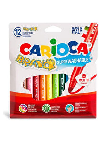 Bravo 12'li Süper Yıkanabilir Keçeli Boya Kalemi Renkli Kalın Uçlu Set