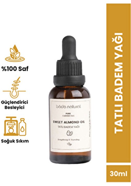 Tatlı Badem Yağı %100 Saf Soğuk Sıkım 30 ml Besleyici Etkiyle Cilt İçin