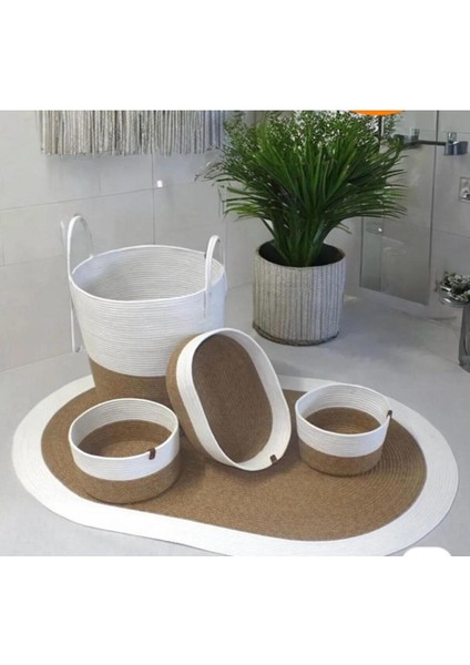 4'lü Jüt ve Hasır Banyo Paspas Takımı, Bohem ve Iskandinav Tarzı