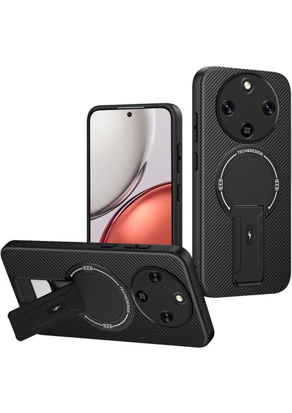 Honor Magic8 Lite 5g Karbon Fiber Dokulu Pc + Tpu Telefon Kılıfı ve Ayaklık (Yurt Dışından)