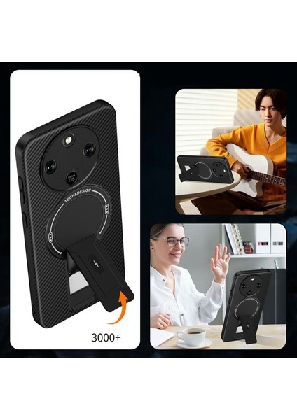 Honor Magic8 Lite 5g Karbon Fiber Dokulu Pc + Tpu Telefon Kılıfı ve Ayaklık (Yurt Dışından) fiyatları