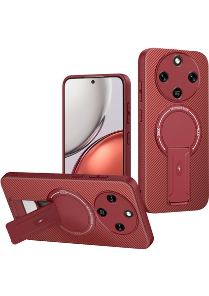 Honor Magic8 Lite 5g Karbon Fiber Dokulu Pc + Tpu Telefon Kılıfı ve Ayaklık (Yurt Dışından)