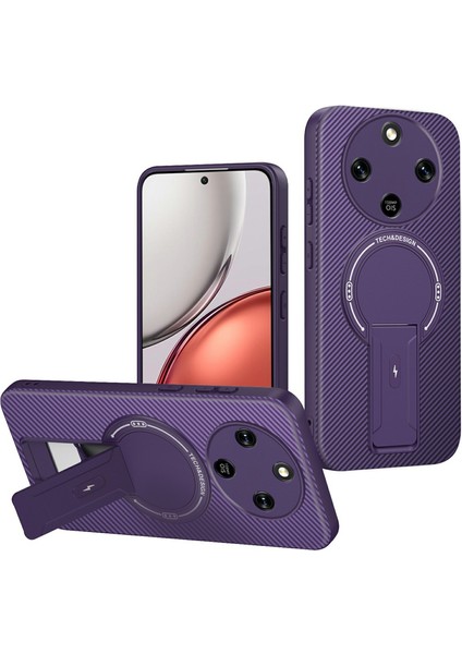 Honor Magic8 Lite 5g Karbon Fiber Dokulu Pc + Tpu Telefon Kılıfı ve Ayaklık (Yurt Dışından)