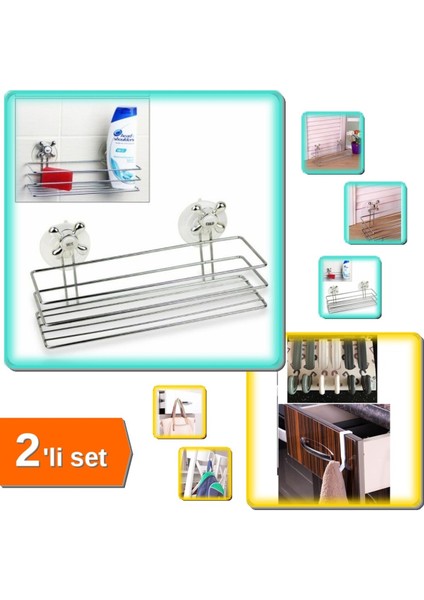 Dörtgen Vantuzlu Banyo Organizeri ve 6 Çekmeceli Havlupan Askı Seti