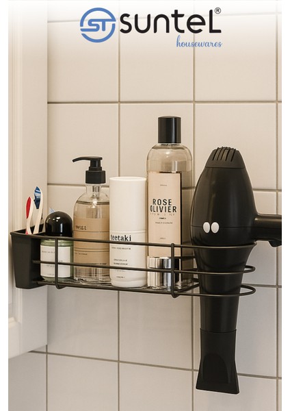 Pratik ve Şık Yapışkanlı Fön Makinesi Askısı, Banyonuz Için Ideal Düzenleyici