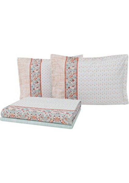 Laveta Tek Kişilik Pamuk Pike Takımı Turuncu Pamuklu Modern Desenli 3 Parça