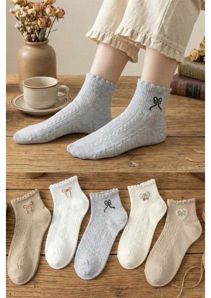 5 Çift Kalp-Kurdale Desenli Çorap