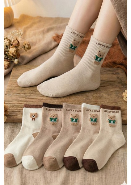 5 Çift Bear Desenli Kadın Çorap