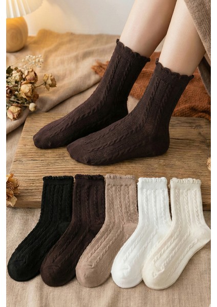 5 Çift Örgü Desenli Kadın Çorap