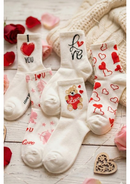 5 Çift Kadın Love Ayı Desenli Çorap