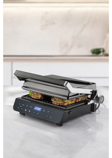 Çift Fonksiyonlu Cam Yüzeyli Tost ve Izgara Makinesi, 5 Programlı, Ledli