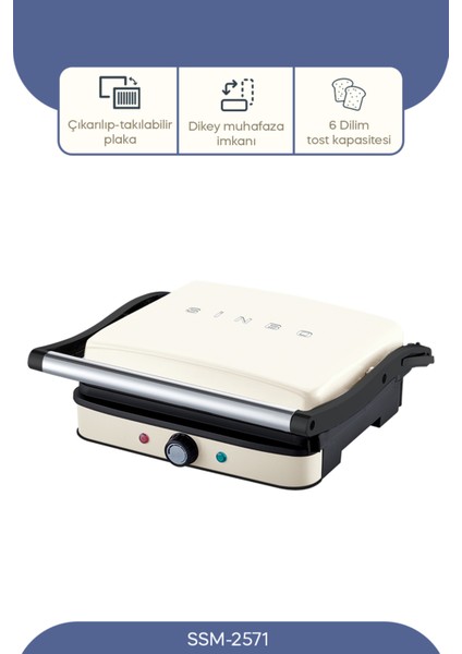 Yüksek Güçlü Krem Tost Makinesi 2000W, Pratik ve Şık Tasarım