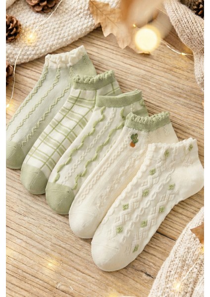 5 Çift Kabartmalı Yeşil Kadın Çorap