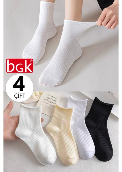 4 Çift Kadın Lastiksiz Çizgili Çorap
