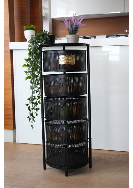 5 Katlı Siyah Sebzelik, Pratik ve Şık Saklama Çözümü