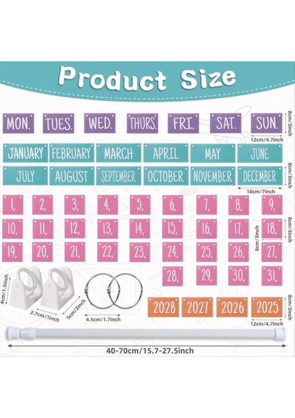 Rainbow Flip Takvim Bülten Tahtası Sahibi ile Set, Ayarlanabilir Takvim Sahibi 54 Tarih Kartları Içerir (Yurt Dışından) fırsatları