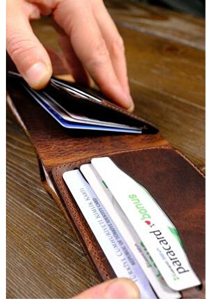 Rio İnce Tasarım Hakiki Gerçek Deri Cüzdan ve Kartlık Mıknatıslı Kapaklı Modern Stil