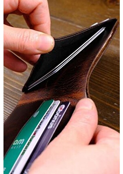 Rio İnce Tasarım Hakiki Gerçek Deri Cüzdan ve Kartlık Mıknatıslı Kapaklı Modern Stil