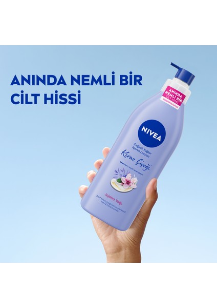 Değerli Yağlar İçeren Nemlendirici Vücut Losyonu Kiraz Çiçeği 400ml, Jojoba Yağı, Kuru Cilt Tipleri