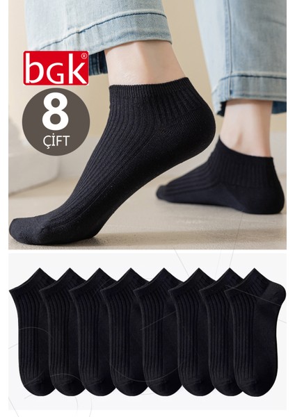 Unisex 8 Çift Pamuklu Basic Derbili Çorap (Siyah-Beyaz) Klasik