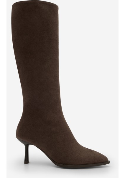 Kadın Sivri Burun Yarım Fermuarlı Ince Topuklu Çizme Lavisa Kahve Süet modelleri